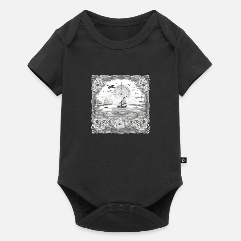 Dessin noir et blanc de bateaux et de la mer - Body à manches courtes Premium Bébé - noir