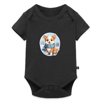 Welsh Corgi avec écharpe - Body à manches courtes Premium Bébé - noir - Devant