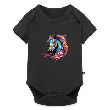 T-Shirt Cheval Chevaux Equitation Dressage Équestre - Body à manches courtes Premium Bébé - noir - Devant