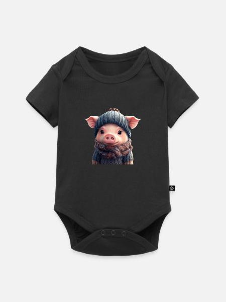 Niedliches Schweinchen - Baby Premium Kurzarmbody - Schwarz