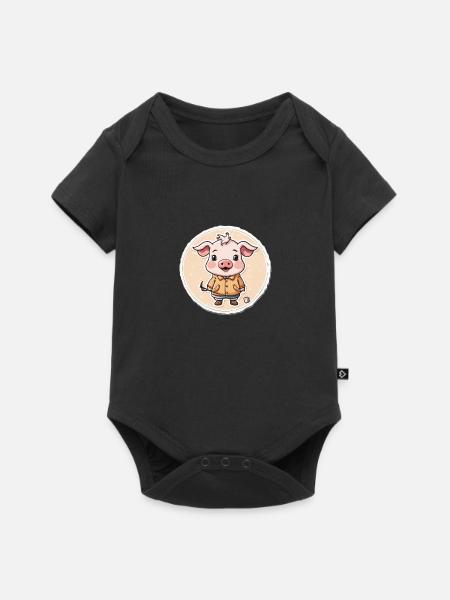 Schweinchen im Mantel - Baby Premium Kurzarmbody - Schwarz
