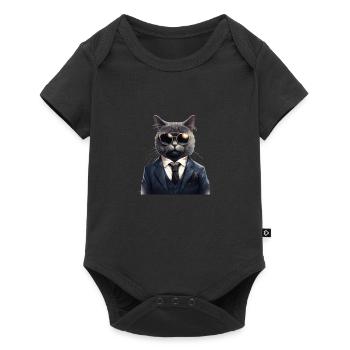 Katze in Anzug - Baby Premium Kurzarmbody - Schwarz - Vorne