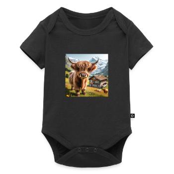 Highland cow with long shaggy fur - Baby Premium Kurzarmbody - Schwarz - Vorne