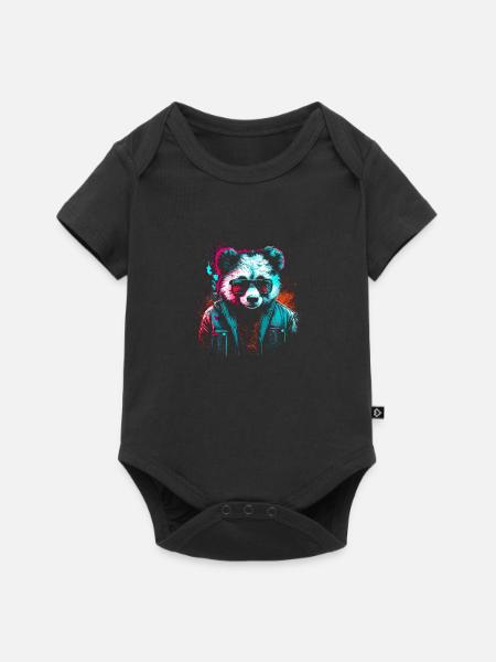 Cyberpunk-Panda - Baby Premium Kurzarmbody - Schwarz