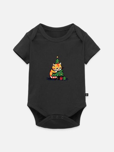 Weihnachtskatze - Baby Premium Kurzarmbody - Schwarz
