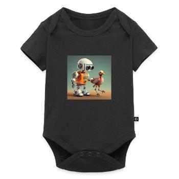 Niedlicher kleiner orangefarbener Roboter läuft mit seinem Alien - Baby Premium Kurzarmbody - Schwarz - Vorne