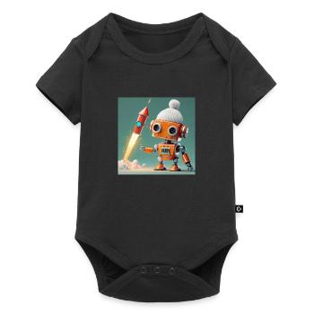 un robot mignon lance des fusées pour le réveillon du Nouvel An - Body à manches courtes Premium Bébé - noir - Devant