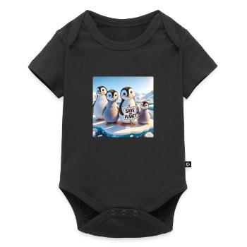 Pinguin Familie - Baby Premium Kurzarmbody - Schwarz - Vorne