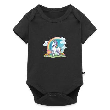 Cheerful Kids Unicorn Rainbow Logo - Baby Premium short-sleeve bodysuit - black - Front