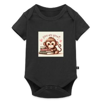 Singe avec des livres - Body à manches courtes Premium Bébé - noir - Devant