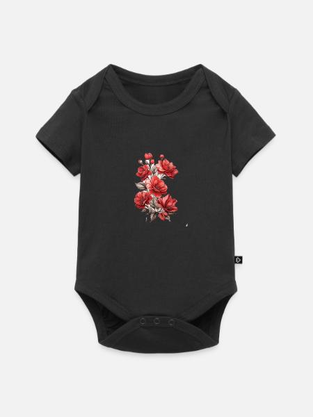 Schöne Rote Blume - Baby Premium Kurzarmbody - Schwarz