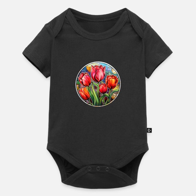 Champ de tulipes - Body à manches courtes Premium Bébé - noir