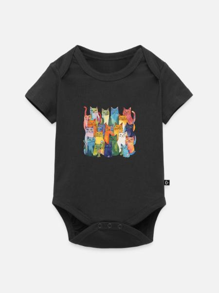 Bunte Katzen - Baby Premium Kurzarmbody - Schwarz