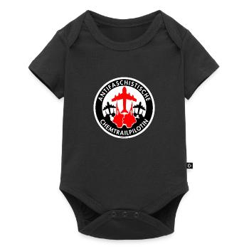 Mimikama Antifaschistische Chemtrailpilotin - Baby Premium Kurzarmbody - Schwarz - Vorne
