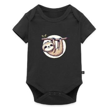 kindlich gestaltetes Faultier hängt an einem Ast - Baby Premium Kurzarmbody - Schwarz - Vorne