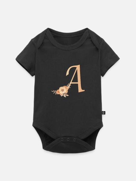 Buchstabe A mit Blumen - Baby Premium Kurzarmbody - Schwarz