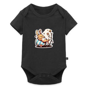 Lapin de Pâques paresseux et mignon - Body à manches courtes Premium Bébé - noir - Devant