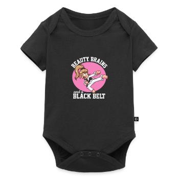 Beauté, cerveau et un dessin animé ceinture noire - Body à manches courtes Premium Bébé - noir - Devant