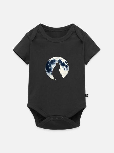 Wolf heult bei Vollmond - Baby Premium Kurzarmbody - Schwarz