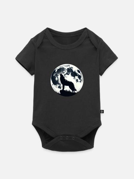 Wolf heult im Mondlicht - Baby Premium Kurzarmbody - Schwarz