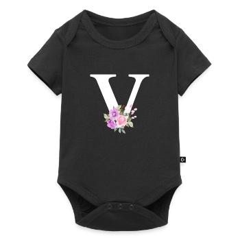 Purple Floral V Letter - Baby Premium short-sleeve bodysuit - black - Front