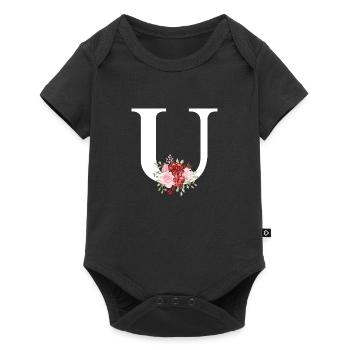 Red Floral U Letter - Baby Premium short-sleeve bodysuit - black - Front