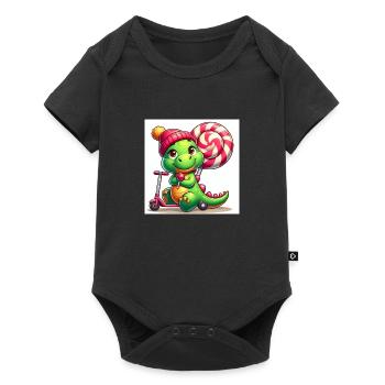 Crocodile green with hat lollipop and lollipop roller - Baby Premium short-sleeve bodysuit - black - Front