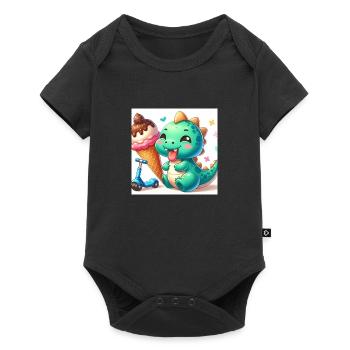 Dino green with cream cone and roller - Baby Premium short-sleeve bodysuit - black - Front