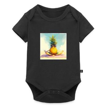 Drôle d’ananas faisant du yoga sur la plage - Body à manches courtes Premium Bébé - noir - Devant