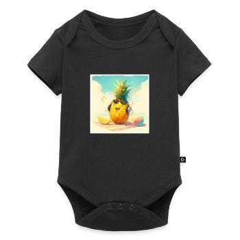 Funny little pineapple listening to music on the beach - Baby Premium short-sleeve bodysuit - black - Front