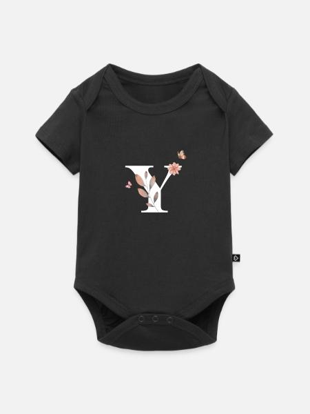 Buchstabe y Wildblumen Aquarelle - Baby Premium Kurzarmbody - Schwarz