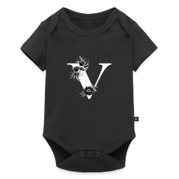 Lettre v floral noir et blanc - Body à manches courtes Premium Bébé - noir - Devant