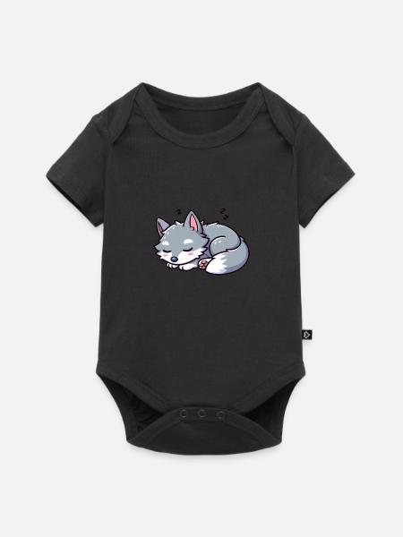 Süßer kleiner Kinder Wolf - Baby Premium Kurzarmbody - Schwarz