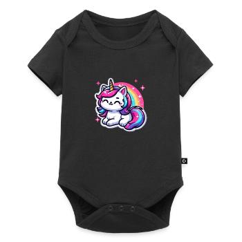 Chat licorne arc-en-ciel - Body à manches courtes Premium Bébé - noir - Devant