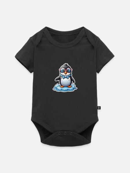 Pinguin mit Brille - Baby Premium Kurzarmbody - Schwarz