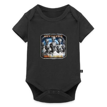 Out of Space - Refugees Welcome Design - Version 4 - Baby Premium Kurzarmbody - Schwarz - Vorne