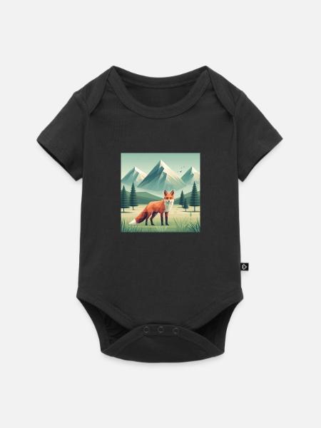 Fuchs mit Bergen - Baby Premium Kurzarmbody - Schwarz