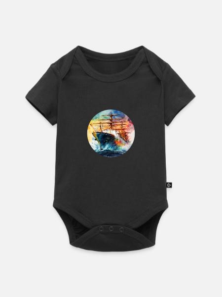 Schiff Gross runder Batch - Baby Premium Kurzarmbody - Schwarz