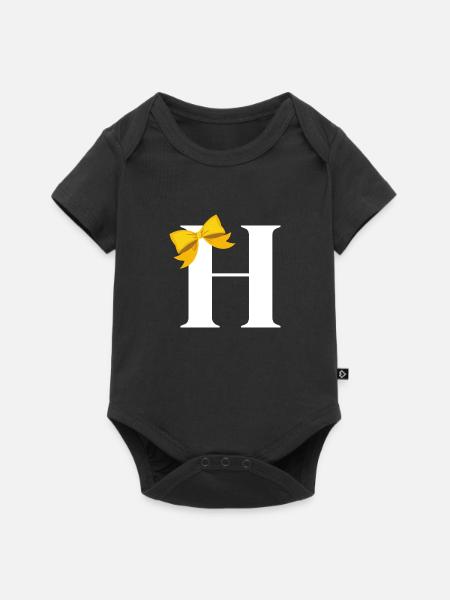 Buchstabe h gelbe Schleife - Baby Premium Kurzarmbody - Schwarz