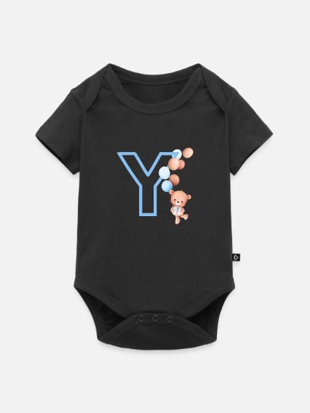 Blauer Buchstabe Y Bär - Baby Premium Kurzarmbody - Schwarz