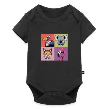 Pop-art Koala Luchs Geier Flamingo bunt Smile - Baby Premium Kurzarmbody - Schwarz - Vorne