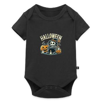 Cute Halloween skeleton with pumpkin and cauldron - Baby Premium short-sleeve bodysuit - black - Front