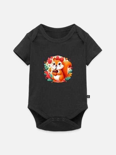 Süßes Eichhörnchen mit Eichel - Baby Premium Kurzarmbody - Schwarz