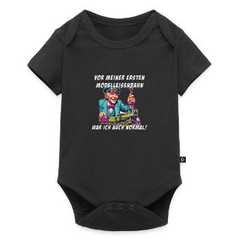 Modelleisenbahn Sprüche Zug Dampflok - Baby Premium Kurzarmbody - Schwarz - Vorne