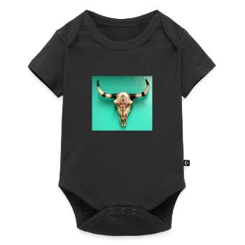 Crâne de taureau avec des ornements sur un mur vert - Body à manches courtes Premium Bébé - noir - Devant