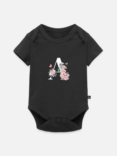 Rosa Blumenbrief - Baby Premium Kurzarmbody - Schwarz