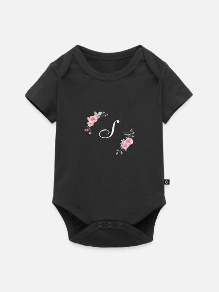 Rosa Blumenbuchstaben s - Baby Premium Kurzarmbody - Schwarz