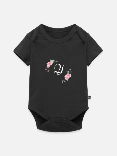Rosa Blumenbuchstabe - Baby Premium Kurzarmbody - Schwarz