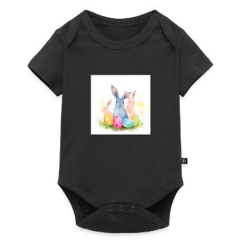 Drei süße und glückliche Osterhasen - Baby Premium Kurzarmbody - Schwarz - Vorne