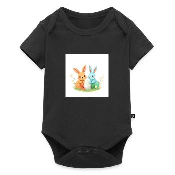 Osterhase im Glücksrausch - Baby Premium Kurzarmbody - Schwarz - Vorne
